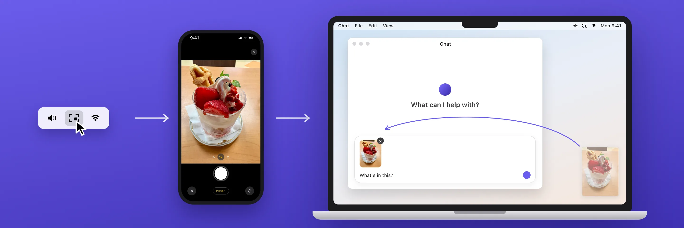 Click the SnapCap icon in the menu bar, snap the photo on your iPhone, and drag it from the corner of your Mac’s screen into an AI chat.